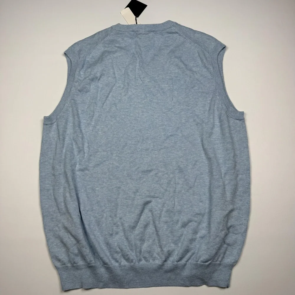 Brooks Brothers Sweater Vest Mens XL Blue Supima Cotton V Neck Knit Pullover NWT